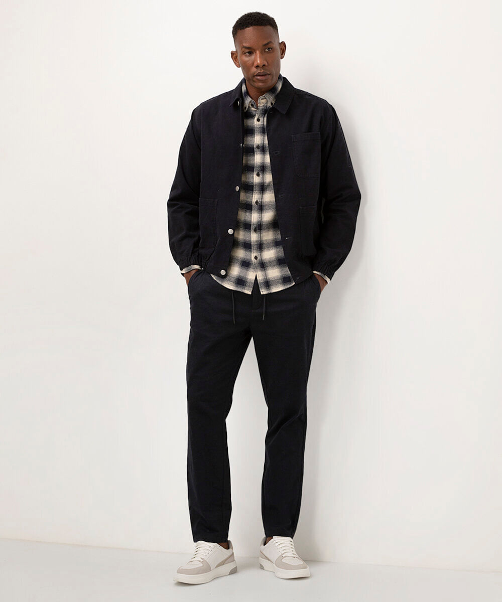 camisa comfort flanelada xadrez azul marinho