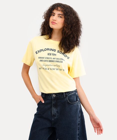 camiseta feminina de algodão exploring soho amarela
