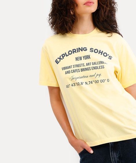 camiseta feminina de algodão exploring soho amarela