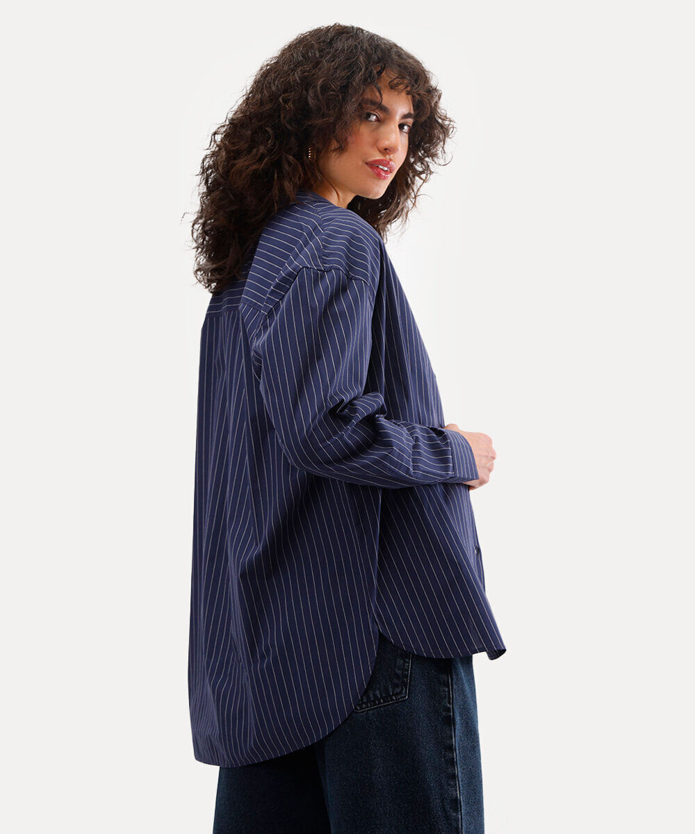 camisa oversized feminina de algodão listrada azul