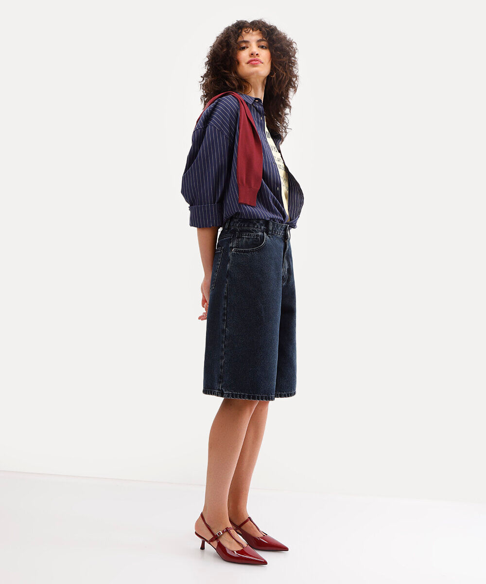 camisa oversized feminina de algodão listrada azul