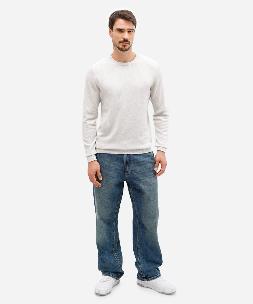 suéter masculino de tricot básico off white