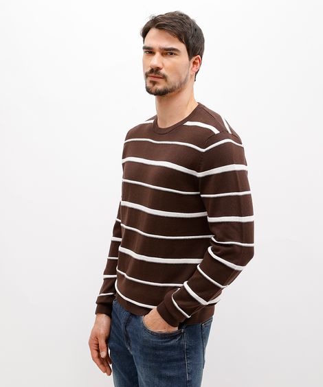 suéter comfort masculino de tricot listrado marrom