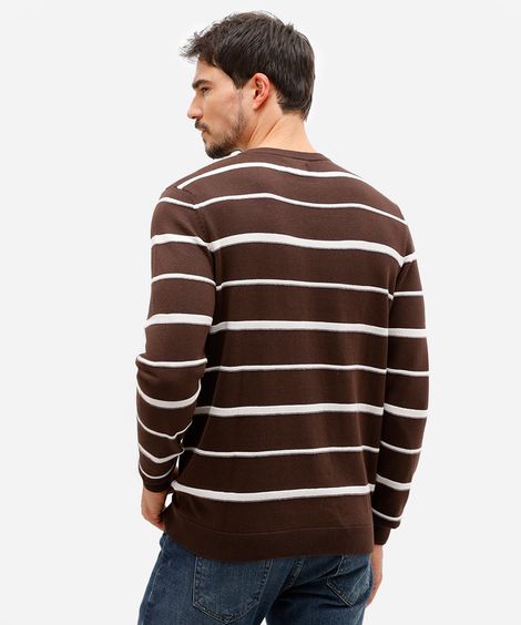 suéter comfort masculino de tricot listrado marrom