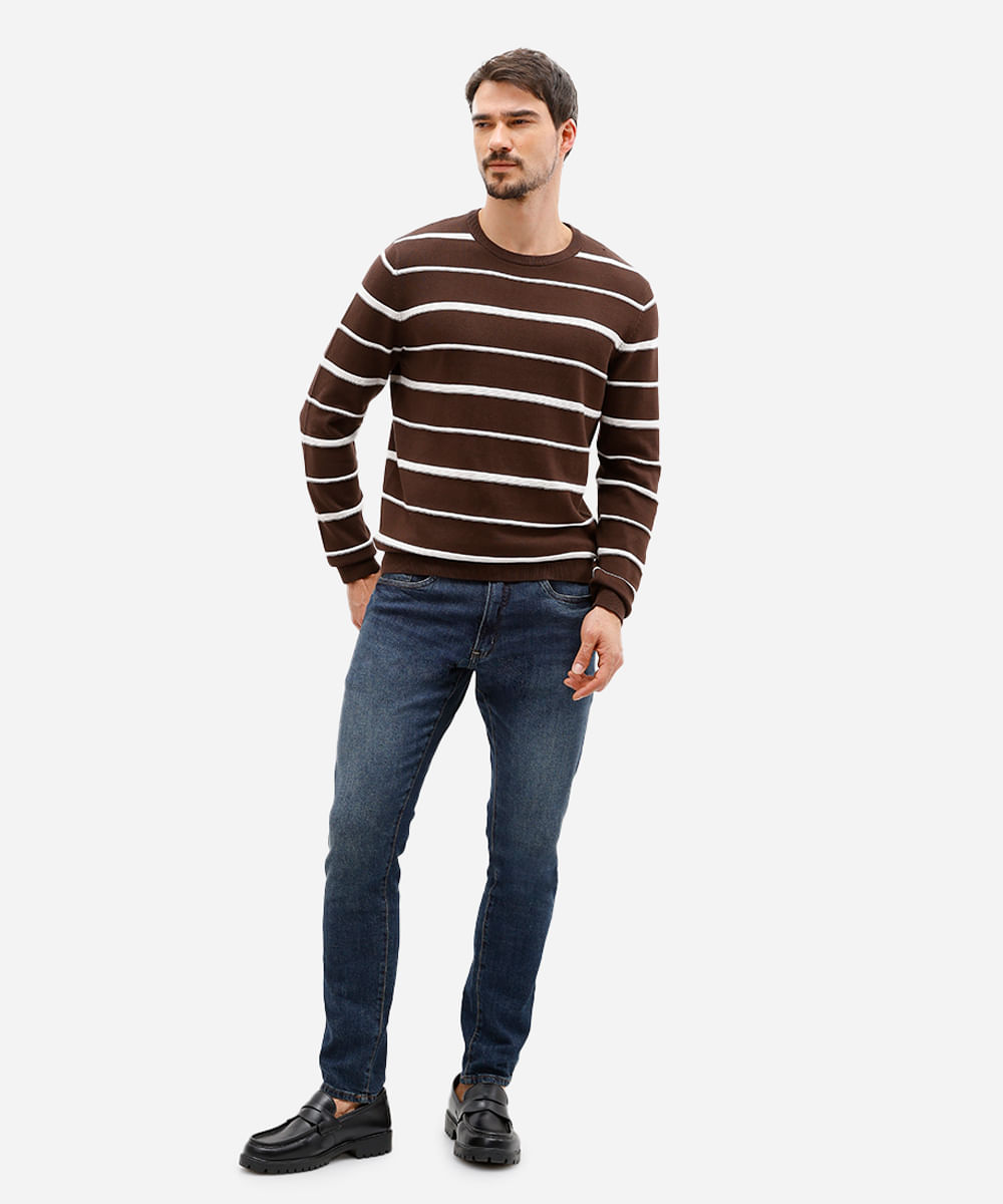 suéter comfort masculino de tricot listrado marrom