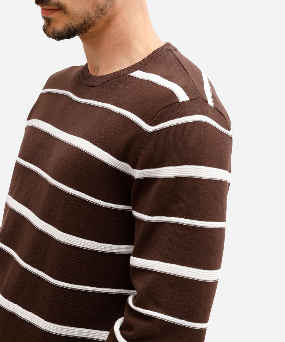 suéter comfort masculino de tricot listrado marrom