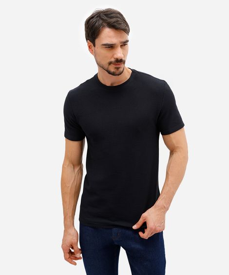 camiseta de algodão texturizada manga curta preta