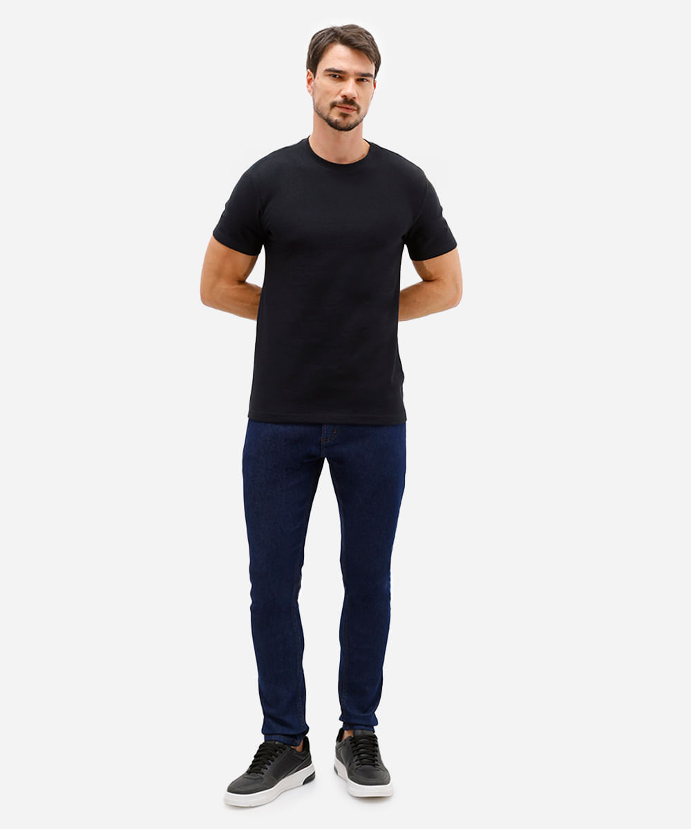 camiseta de algodão texturizada manga curta preta