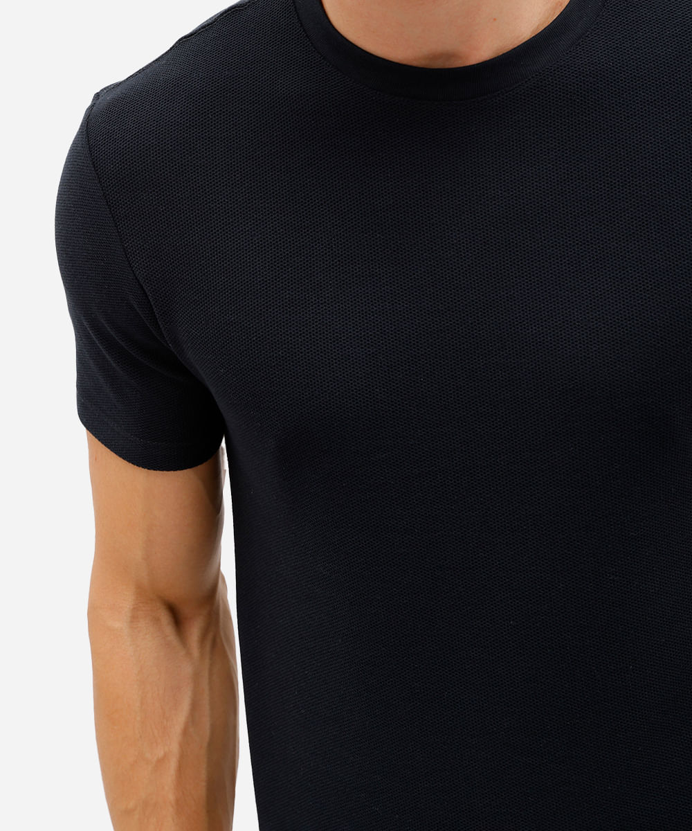 camiseta de algodão texturizada manga curta preta