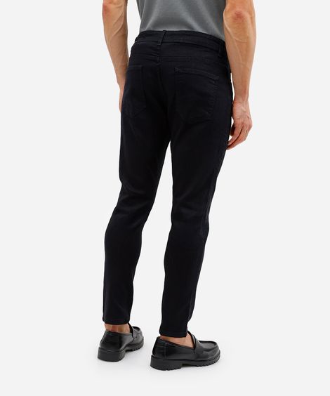 calça slim masculina jeans cropped barra dobrada preta