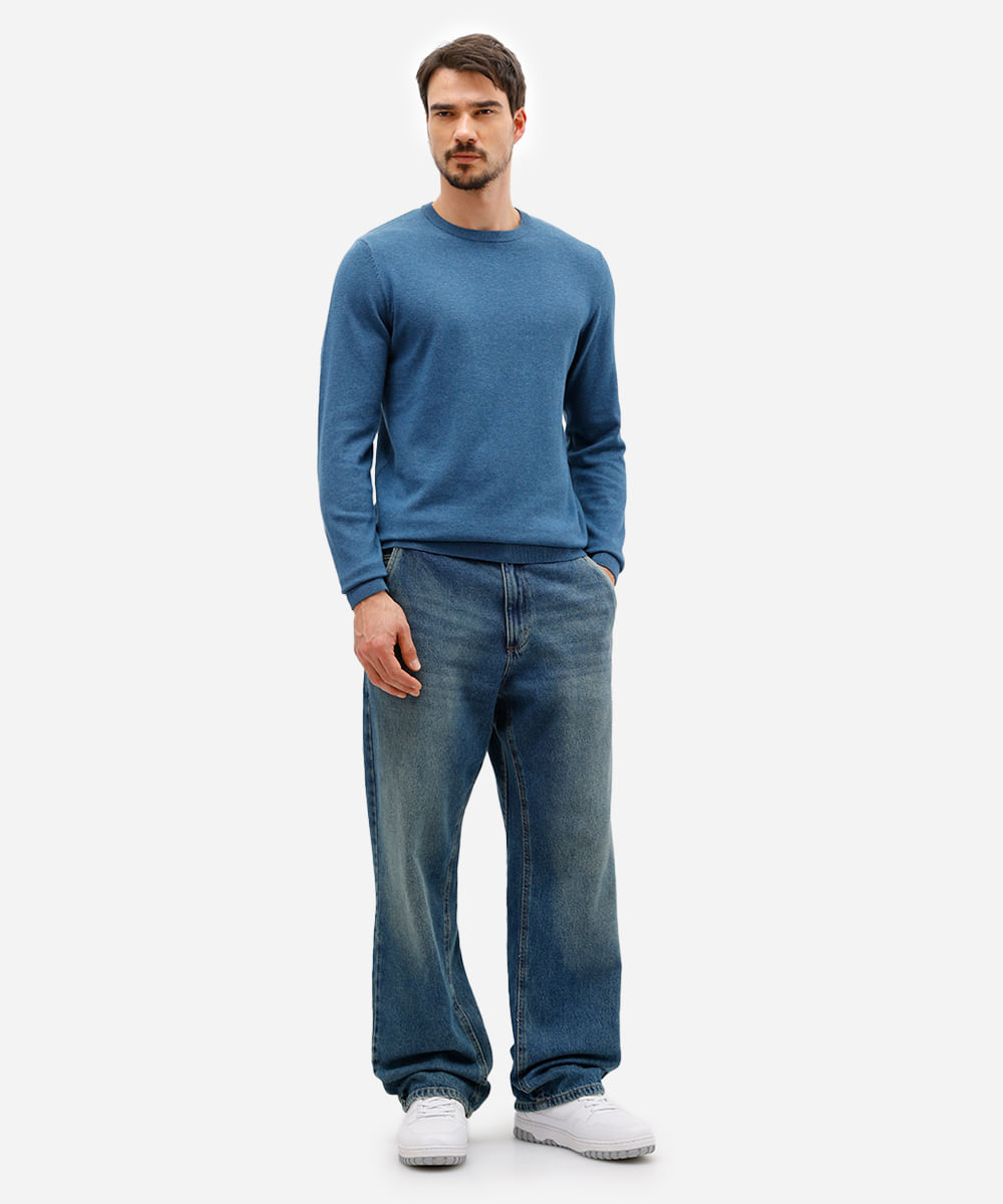 suéter masculino de tricot básico azul
