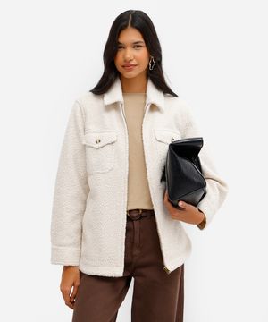 jaqueta feminina oversized texturizada bege