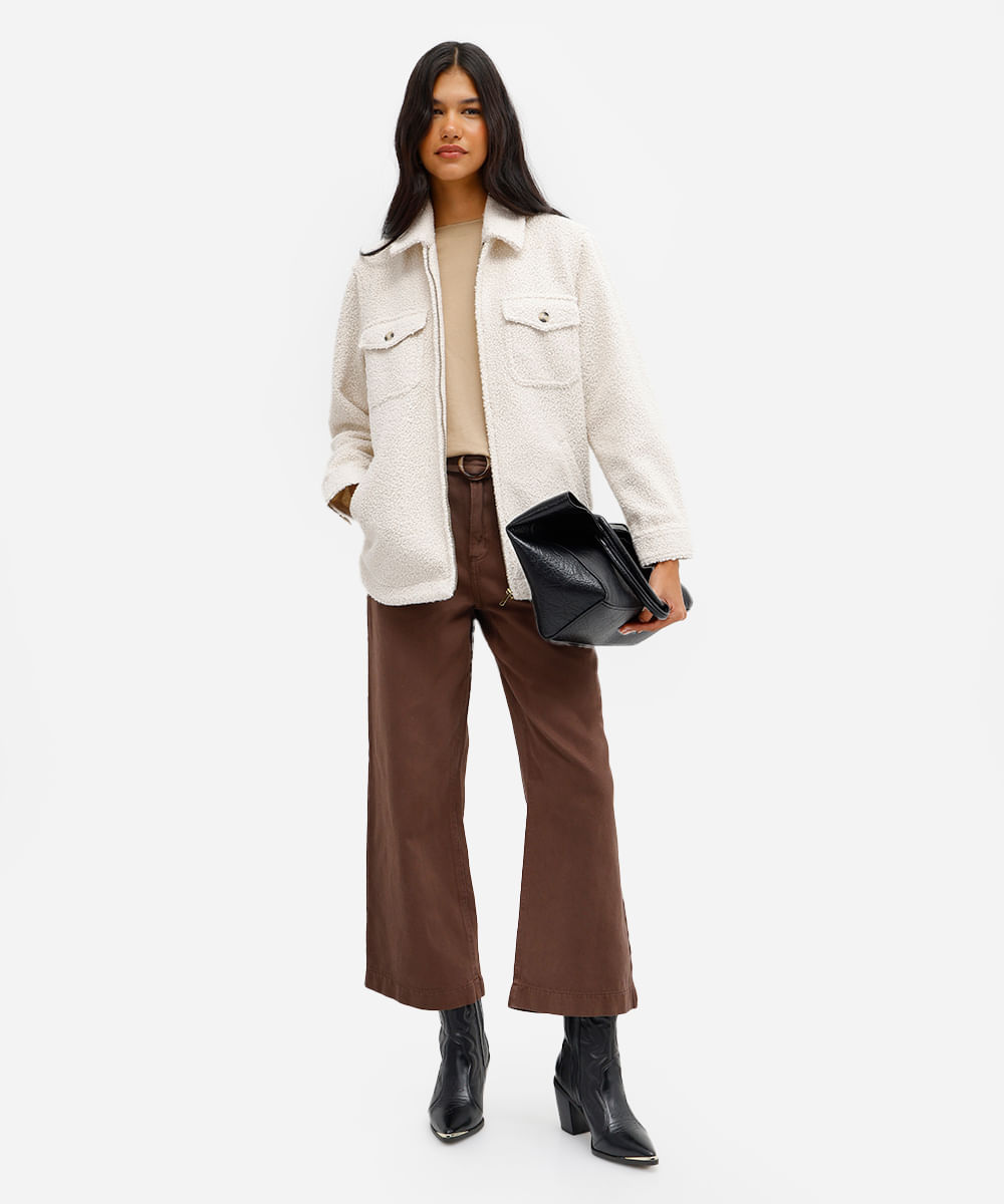 jaqueta feminina oversized texturizada bege