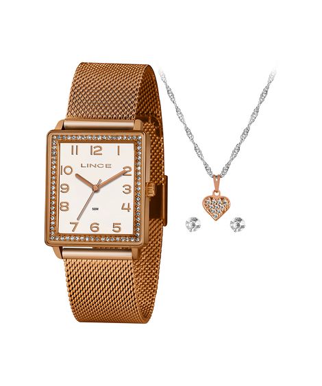 kit relógio feminino lince lqr4665lka4kb2rx analógico rosa