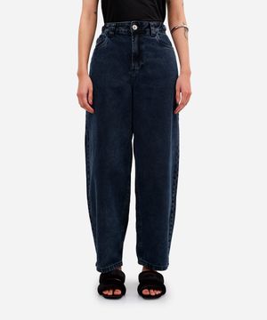 calça baggy feminina jeans cintura ajustável azul