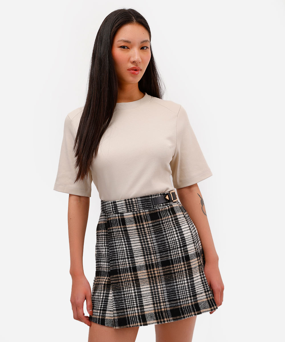 camiseta feminina de algodão peruano oversized com recorte bege