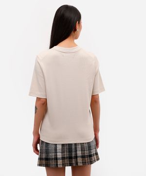 camiseta feminina de algodão peruano oversized com recorte bege