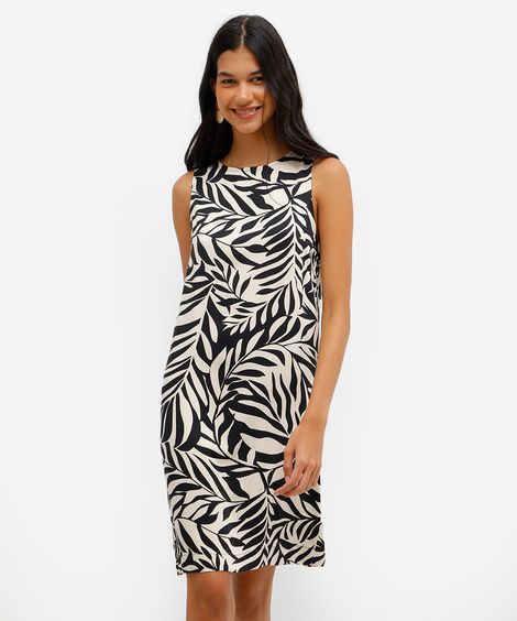 vestido curto feminino de viscose folhagens preto