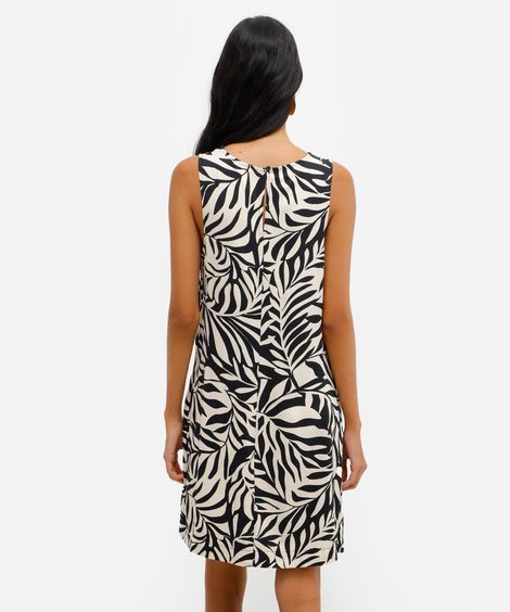 vestido curto feminino de viscose folhagens preto