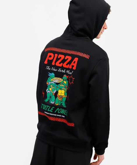 blusão masculino de moletom felpado tartarugas ninjas com capuz preto