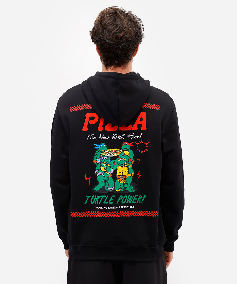 blusão masculino de moletom felpado tartarugas ninjas com capuz preto