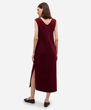 vestido longo feminino de algodão com fendas vinho