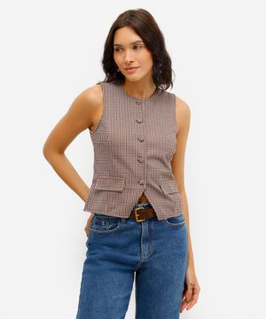 colete feminino de jacquard xadrez colorida