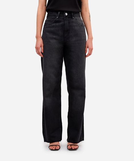 calça wide leg slim feminina jeans preta