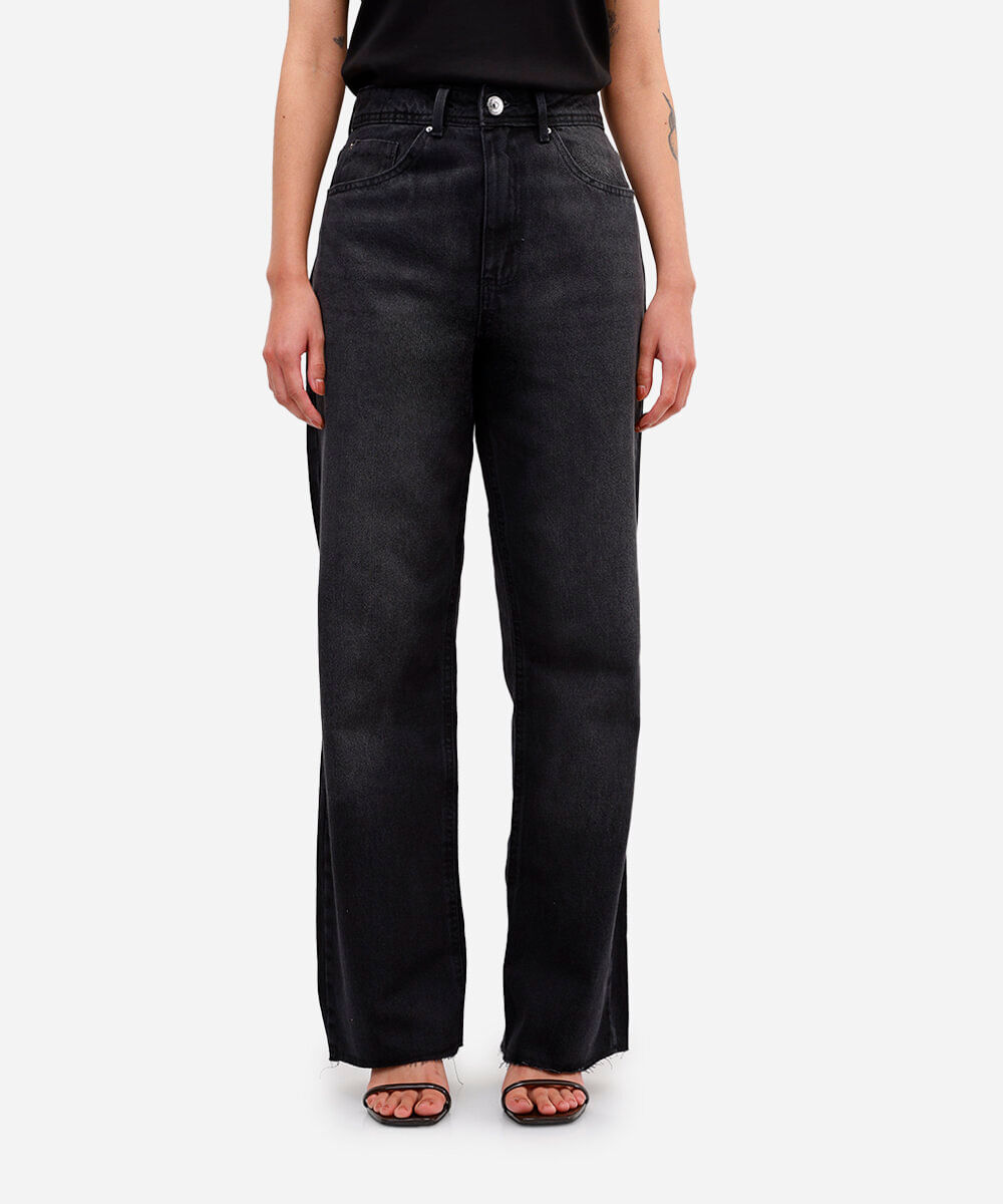 calça wide leg slim feminina jeans preta