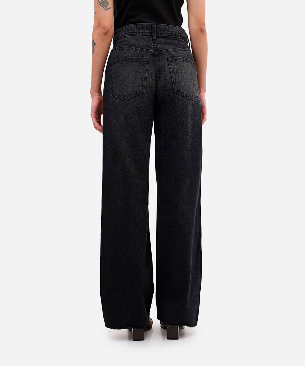 calça wide leg slim feminina jeans preta