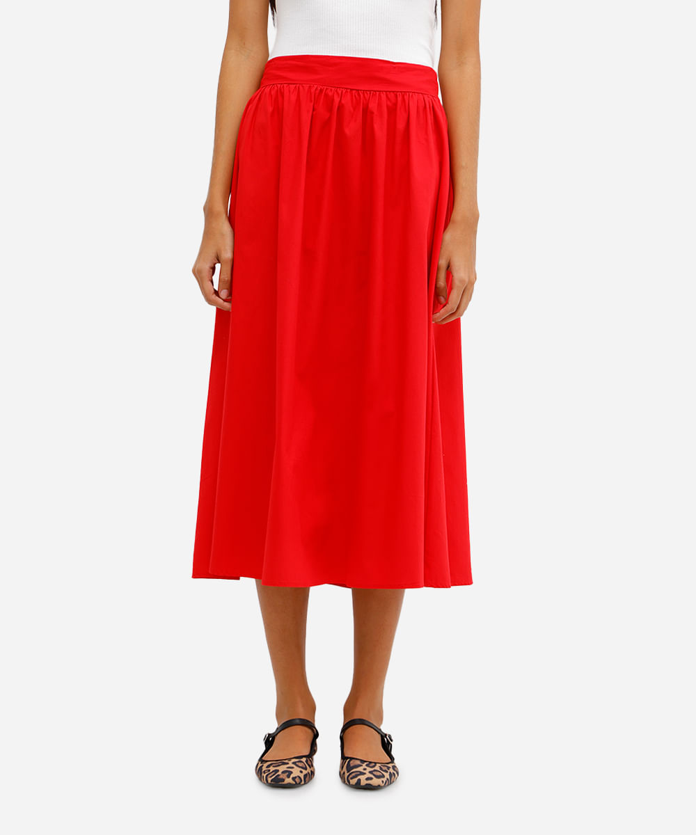 saia midi feminina godê de algodão vermelha