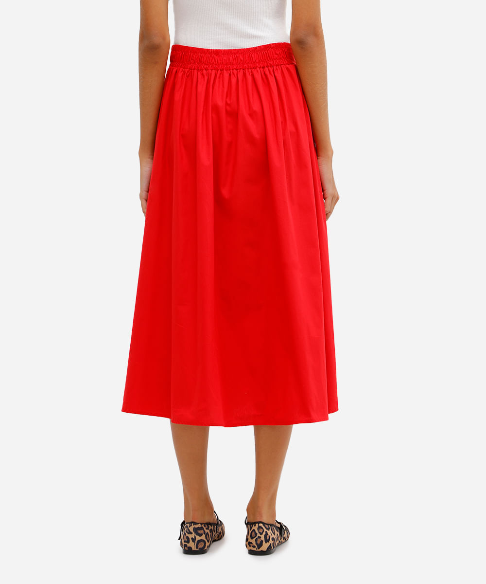 saia midi feminina godê de algodão vermelha