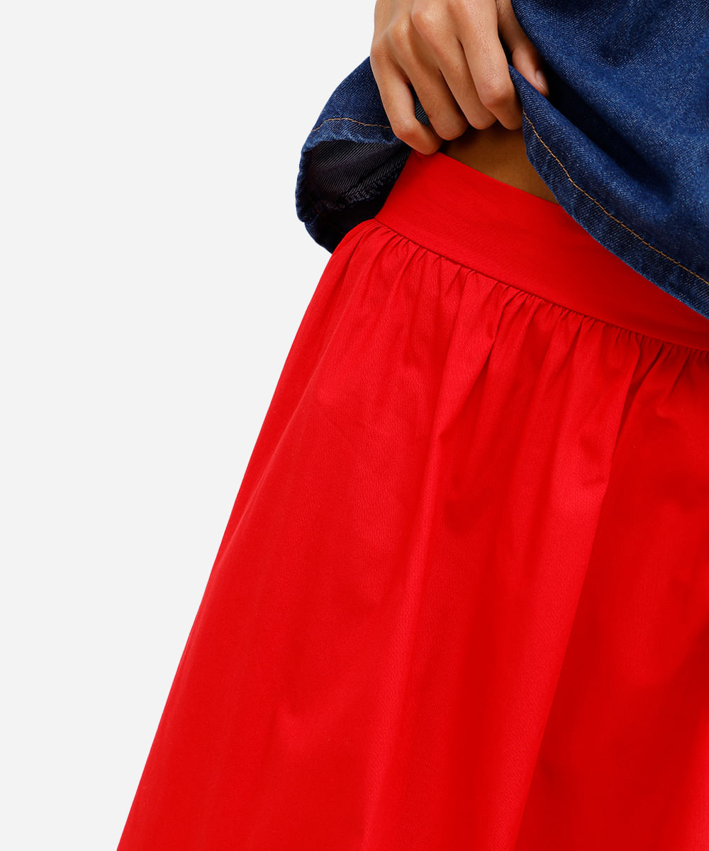 saia midi feminina godê de algodão vermelha