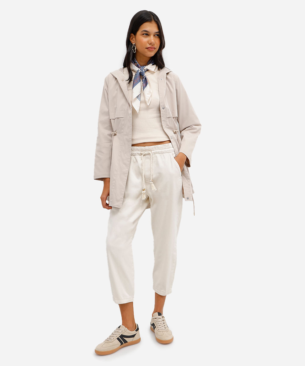 calça clochard feminina de sarja bege