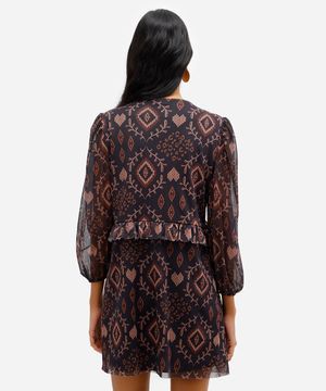 vestido feminino de tule com babado arabescos preto