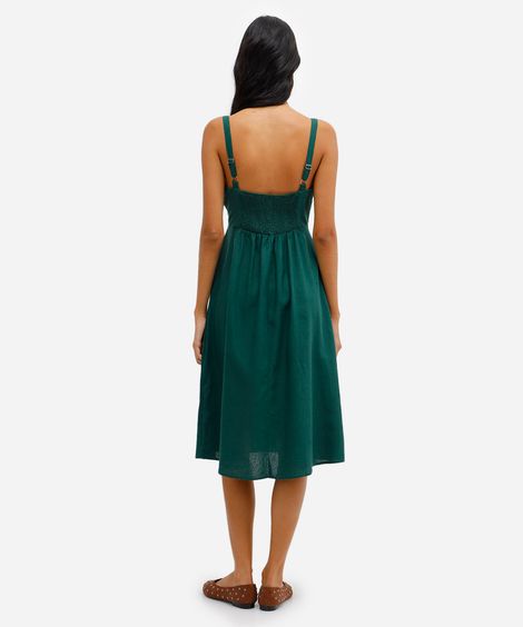 vestido midi evasê feminino com linho verde