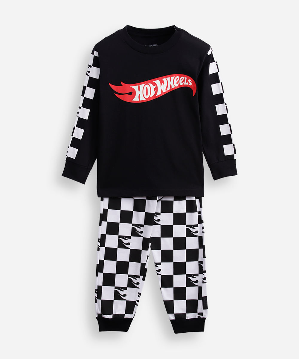 pijama longo infantil hot wheels xadrez preto