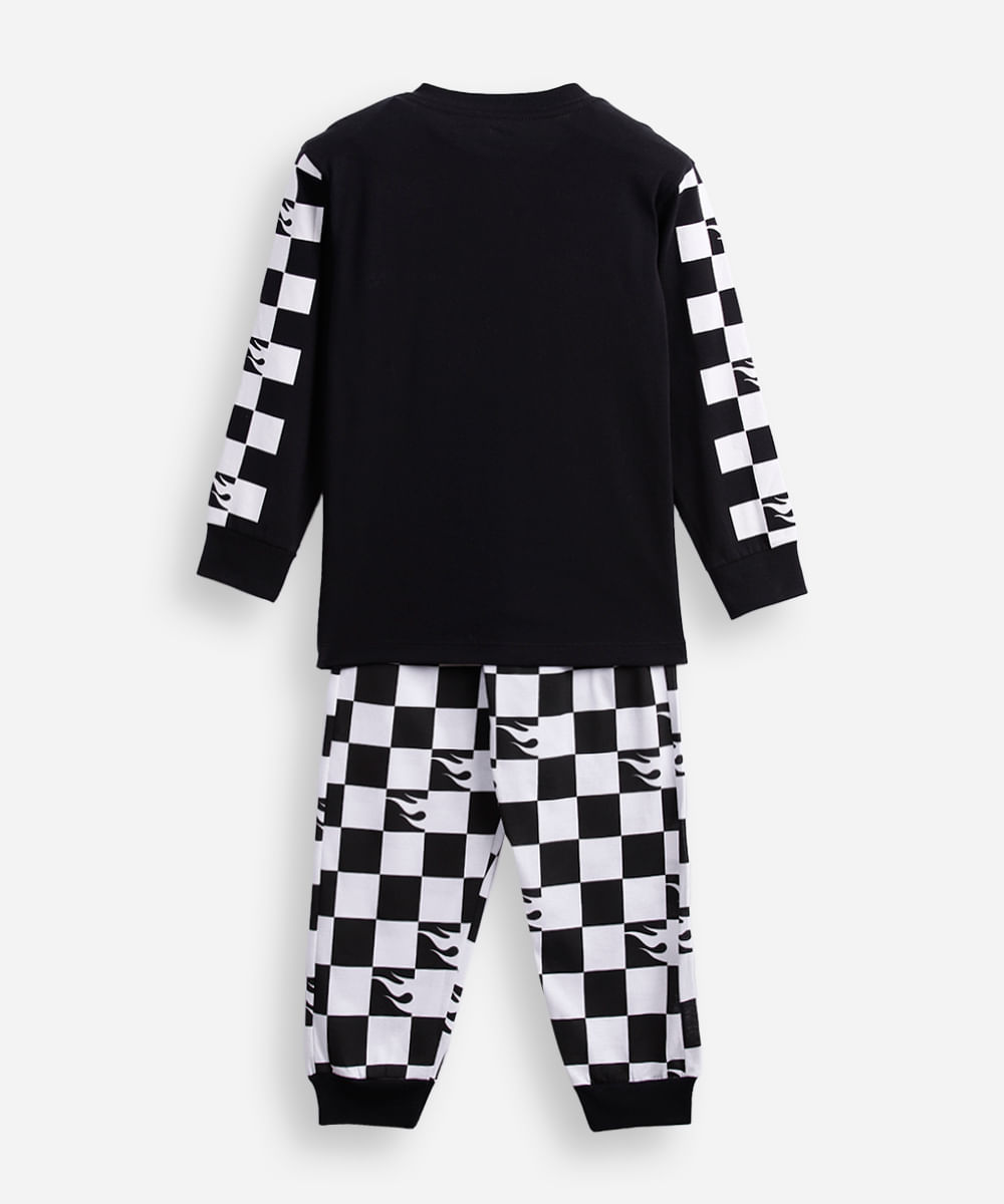 pijama longo infantil hot wheels xadrez preto