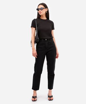 calça mom feminina jeans com brilhos preta