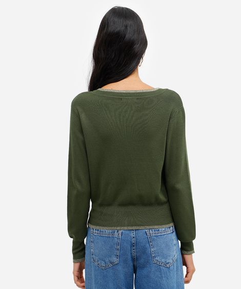 cardigan feminino de tricot com lurex verde