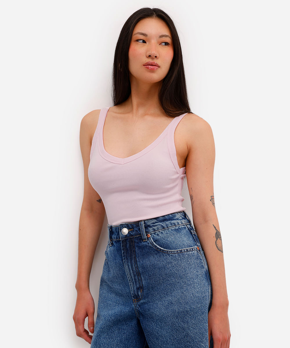 regata básica feminina canelada rosa