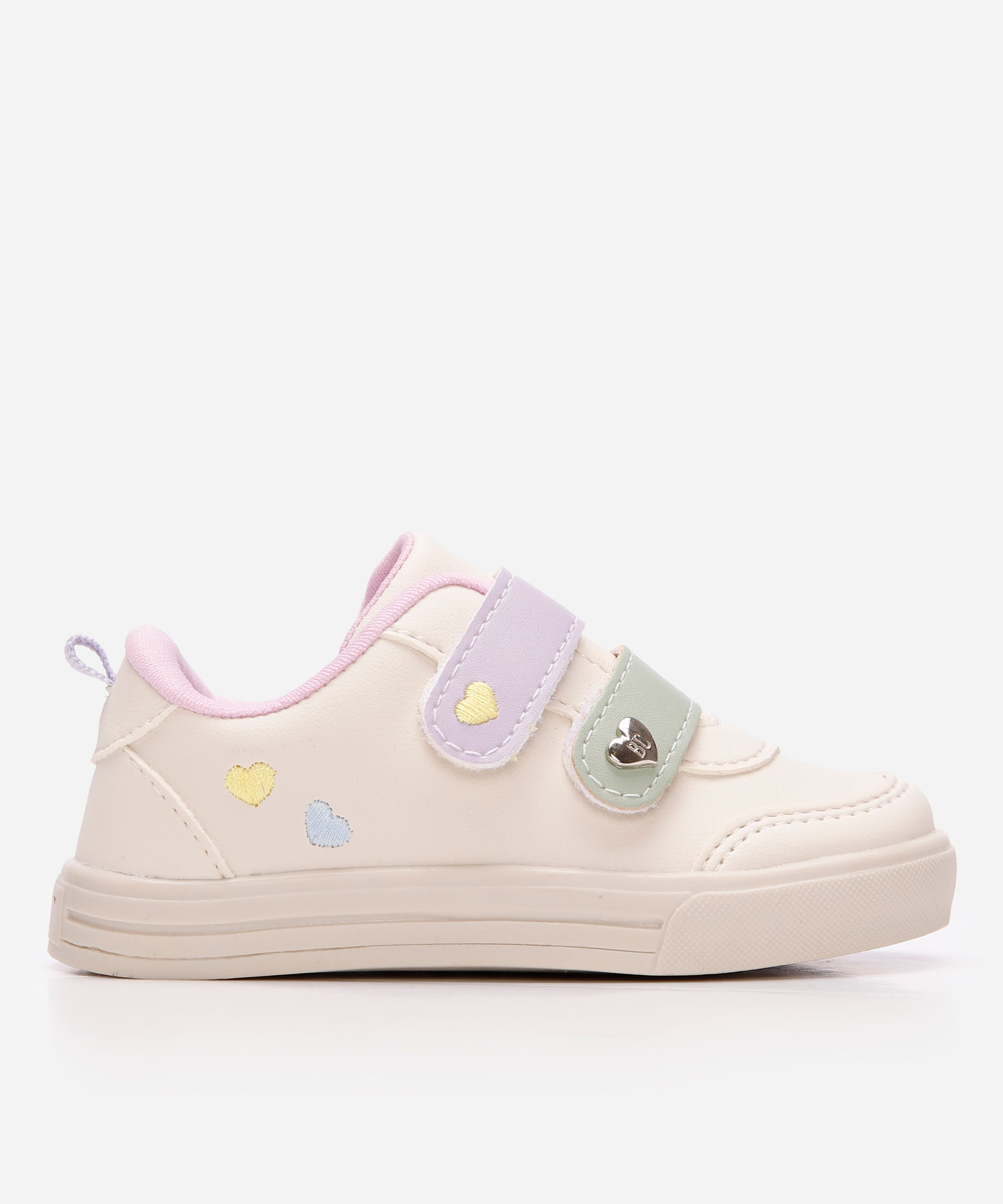 tênis infantil cano baixo velcro coração bege