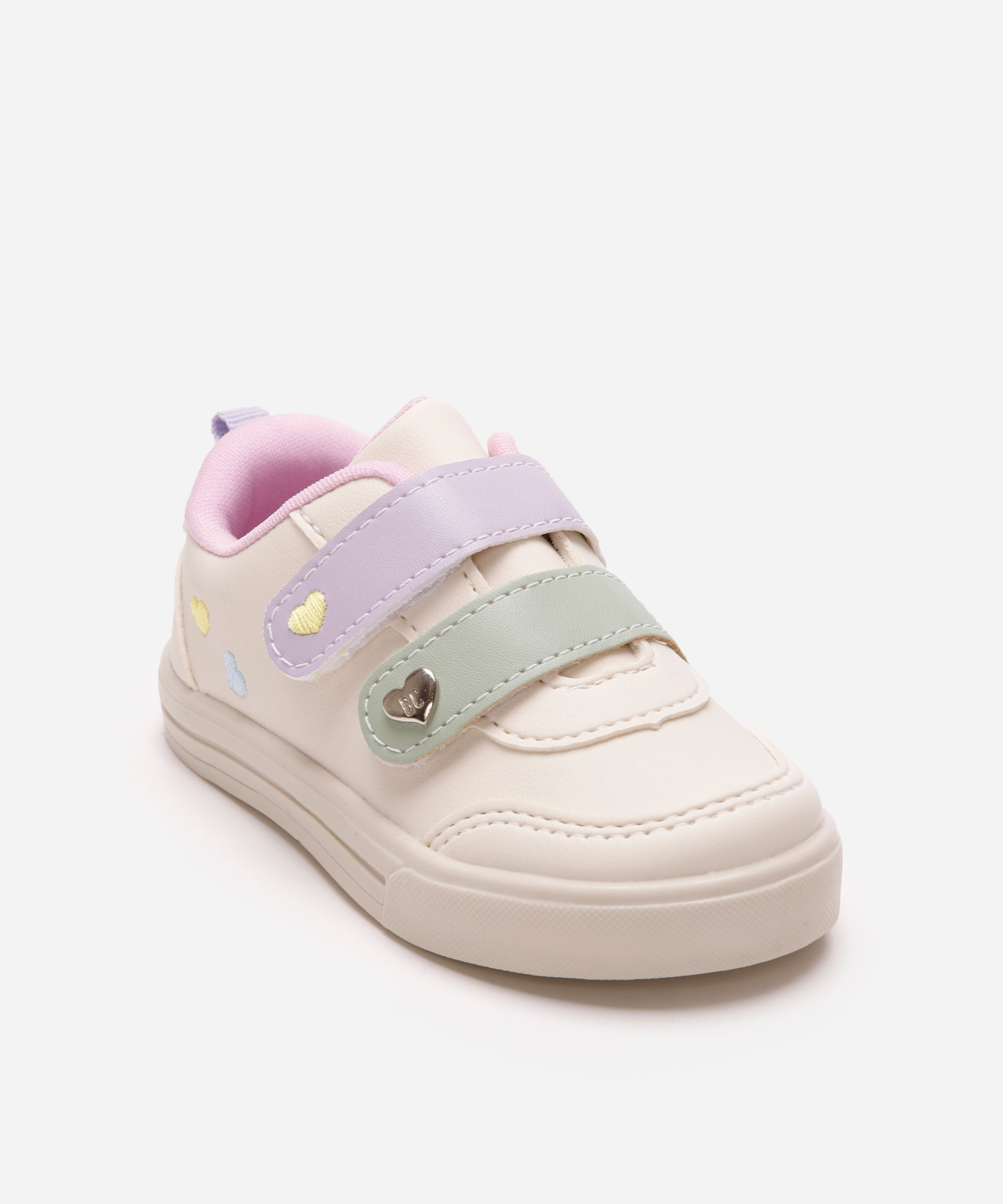 tênis infantil cano baixo velcro coração bege