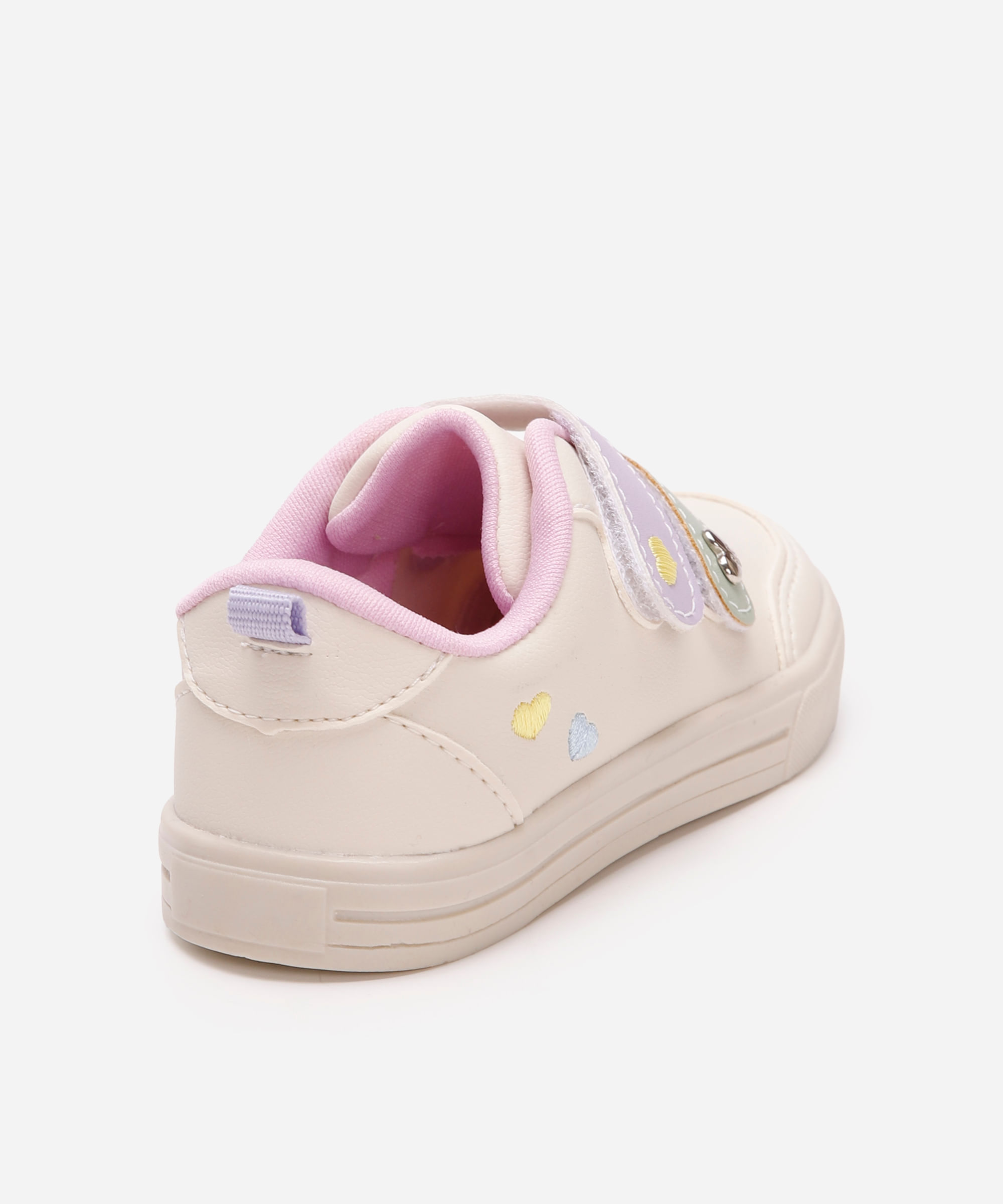 tênis infantil cano baixo velcro coração bege