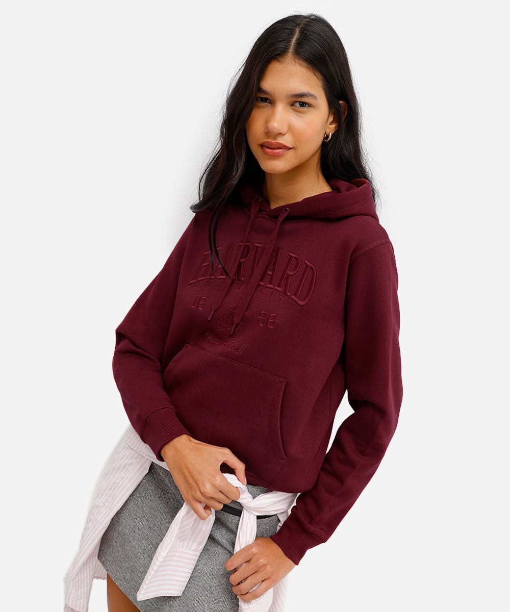 blusão feminino de moletom felpado com capuz snoopy vinho