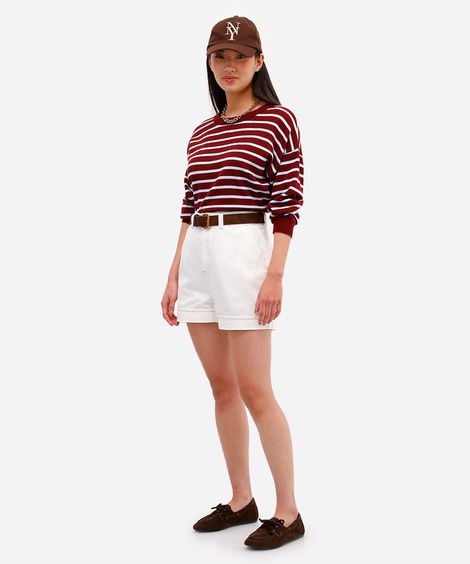 short feminino de sarja cintura alta off white