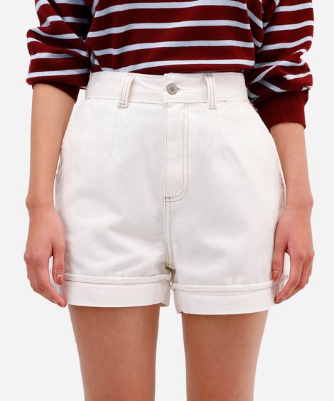 short feminino de sarja cintura alta off white