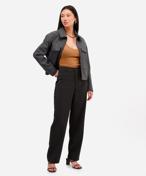 calça feminina de alfaiataria cintura alta cinza