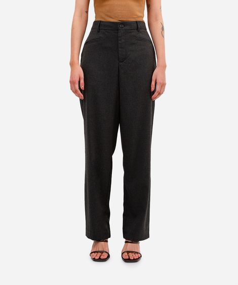 calça feminina de alfaiataria cintura alta cinza
