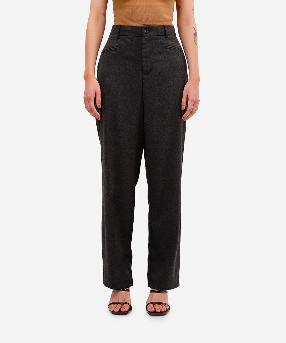calça feminina de alfaiataria cintura alta cinza